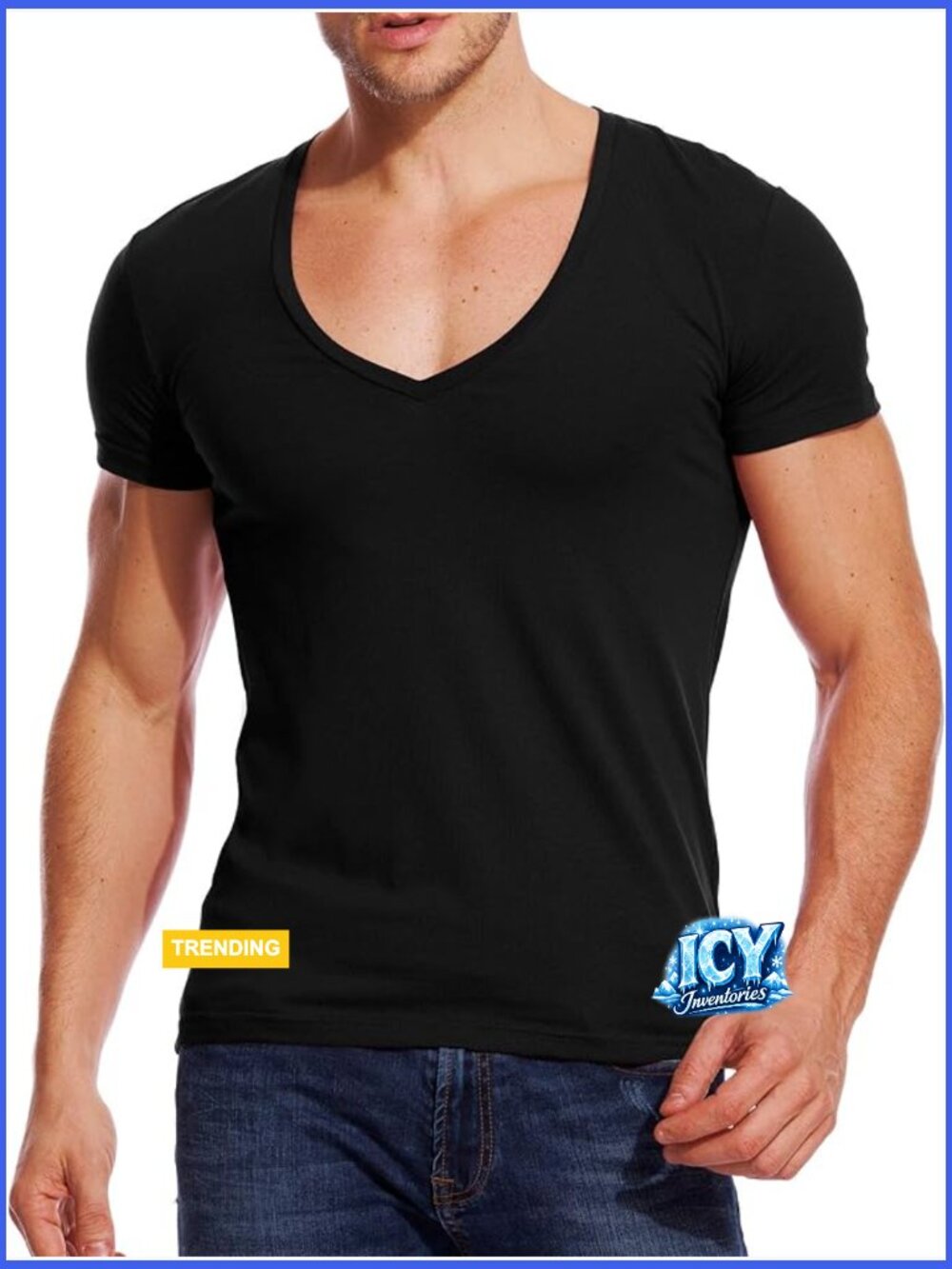 Deep V Neck Tee Muscle Slim Fit Stretch Cotton T-Shirt